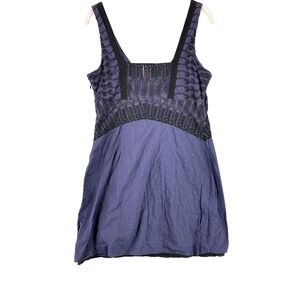 Free People Tank Dress Women's 10 Blue Sleeveless Lined Cotton Boho Lagenlook